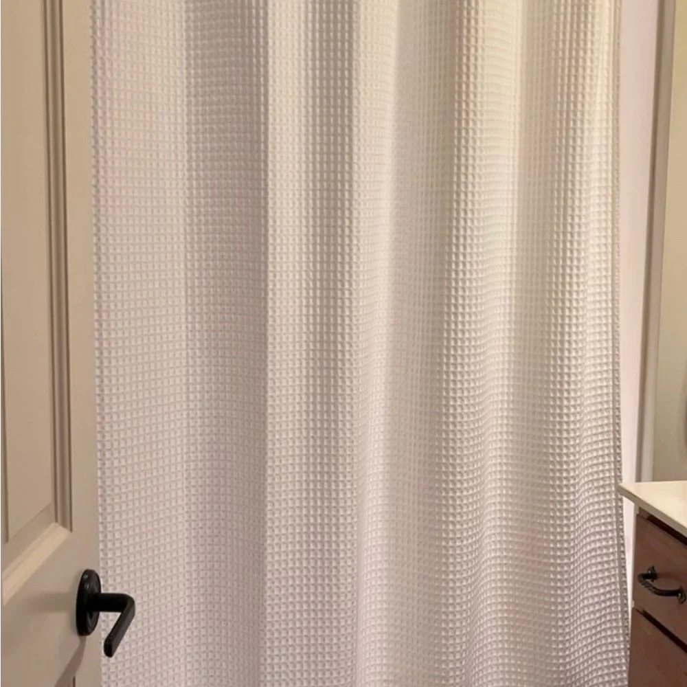 Threshold White Textured Shower Curtain